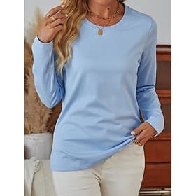 T-shirt femme 100% coton tee unie quotidienne weekend décontracté à manches longues noir automne hiver préautomne