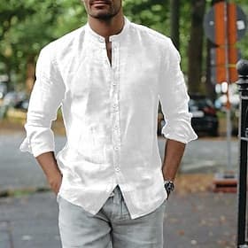 Homme Chemise Chemise à col officier Chemisette Chemise d'été Chemise boutonnée Chemise décontractée Noir Blanche manche longue Plein Col Mao du quotidien Vaca