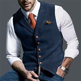 Men's Vest Tweed Vest Waistcoat Vintage Fashion Spring Fall Buttons Wool Blend Comfortable Plain Single Breasted V Neck Regular Fit Deep Green Navy Dark Gray