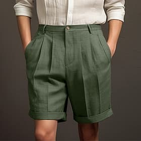 Homme Shorts Shorts en Lin Robe Short Shorts d'été Short plissé Avec Poches Boutons Plis Uni Confort Respirant Court Occasionnel Quotidien Fête Mode Designer N