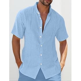Homme Chemise Lin Chemise Col Cubain Chemise à col officier Chemisette Chemise d'été Tenues de plage Chemise décontractée Plein Casual du quotidien Noir Blanch