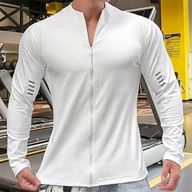 Per uomo Tinta unita Maglia atletica Maglietta da Palestra Maglietta Fitness Maglia a compressione imbottita Primavera Autunno Cerniera completa Manica Lunga C