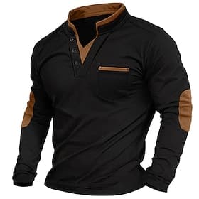 Per uomo Maglietta Collo a V Maglietta Camicia a Maniche Lunghe Manica Lunga Patchwork Quotidiano Casual Stile da Strada Moda Finto due pezzi Scollo a V All'ap