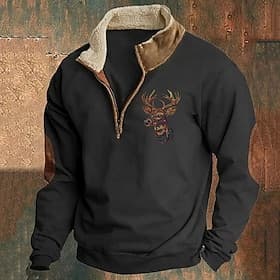 Men's Sweatshirt Quarter Zip Sweatshirt Black Navy Blue Khaki Gray Half Zip Plain Sports Outdoor Daily Holiday Polyester Streetwear Cool Retro Winter Spring