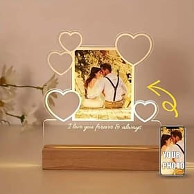 Personalized Night Light Up Photo Frame Heart Shaped Wedding LED Night Light - Custom Photo Acrylic USB Lamp Romantic Wedding Anniversary Birthday Gift Perfec