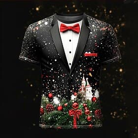 Christmas Men's Christmas Costume 3D T-shirts Snowflake Pattern Fashion 3D Print Tee Party Street Black Short Sleeve Crew Neck Summer Spring Clothing Apparel S
