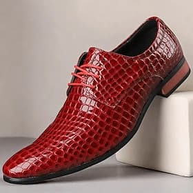 chaussures habillées à lacets à motif crocodile rouge pour hommes - chaussures oxford élégantes en similicuir verni pour événements et fêtes officiels