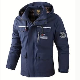 Men's Winter Jacket Sport Coat Raincoat Hiking Jacket Outdoor Camping Hiking Waterproof Windbreaker Zipper Pocket Fall Winter Solid Color Fashion Streetwear H