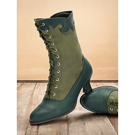 bottes à lacets vintage vertes victoriennes pour femmes avec bordure festonnée et détails brogue - chaussures à talons hauts élégantes pour les tenues de cospl