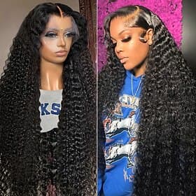 Parrucche frontali in pizzo con onde profonde 13x6, capelli umani, densità 180, parte profonda, parrucche frontali in pizzo con riccioli, capelli umani, pre-pi