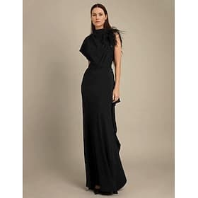Tubino Colonna Lunghezza al pavimento Abiti da Ballo Abito da Sera Da principessa Abito formale Elegante Abito Nero Manica Corta Monospalla Formale Tasca Crepe