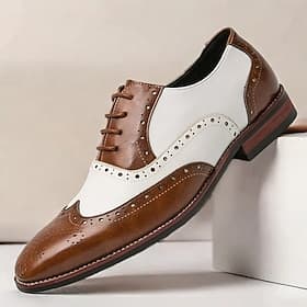 Scarpe da uomo in stile Oxford brogue con punta a coda di rondine, marroni e bianche, scarpe eleganti vintage in vera pelle ispirate allo stile Gatsby per fest