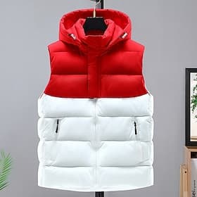 Men's Puffer Vest Padded Gilet Quilted Vest Daily Date Vacation Fashion Casual Fall Winter Pocket Polyester Warm Comfortable Solid Color Zipper Hooded Regular
