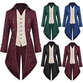 Punk Gothic Medieval Renaissance Coat Jacket Tailcoat Prince Nobleman Fancy Dress Men's Ebenezer Scrooge Elf Royal Steampunk Halloween Masquerade Event / Part