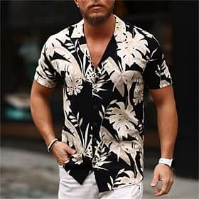 Men's Floral Palm Leaf Tropical Plants Shirt Summer Hawaiian Shirt Aloha Shirt Short Sleeve Shirt Turndown Fashion Designer Casual Vacation Casual Daily Black-