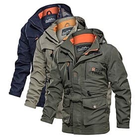 Men's Waterproof Rain Jacket Military Cargo Jacket Tactical Jacket Casual Hooded Cargo Sports Coat Windbreaker Outdoor Warm Windproof Winter Coat Jacket Top Hu