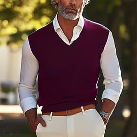Homme Pull Gilet Robe pull Pull en laine Pull Tricoter Tricoté Couleur unie Col V mode Style vintage Rentrée scolaire Vêtement Tenue Printemps Automne Vin Noir