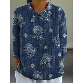 Femmes Chemise Faux coton lin Graphique ancien Quotidien Élégant manche longue Col de chemise Quotidien Travail Soirée Bleu Jaune Vert Printemps Automne