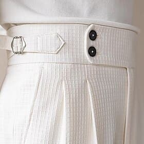 Men's Waffle Trousers Dress Pants Pleated Pants Waffle Pants Pocket Plain Comfort Soft Full Length Daily Business Party Elegant Fashion Black White