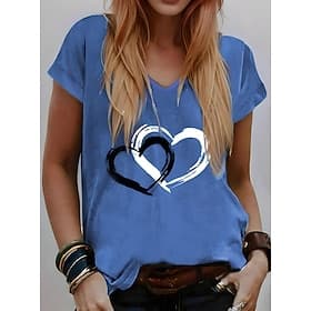 Valentijn Vrouwen Hart T-shirt Basis Reguliere Tops Korte Mouwen V-hals Print Reguliere Pasvorm Valentijn Weekend Rood Blauw Paars Groen Grijs