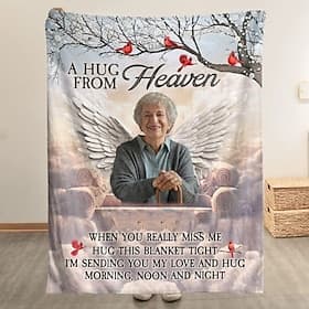 Personalized Blanket Hug From Heaven Photo Blanket Soft and Cozy Memorial Throw Customized with Photos Ideal for Comfort Remembrance and as a Thoughtful Keepsa