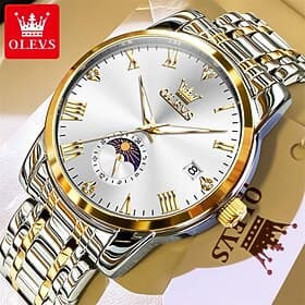 neue Herren-Business-Uhr mit Edelstahlarmband der Marke Olevs, leuchtende Kalender-Mondphasenanzeige, multifunktionale, einfache Quarzuhr, lässige, wasserdicht