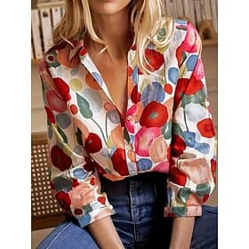 Women's Shirt Blouse Buttons Floral Graphic Elegant Stylish Casual Long Sleeve Shirt Collar Regular Tops Daily Work Holiday Red Summer Spring