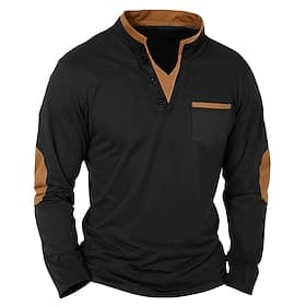 Per uomo Maglietta Collo a V Maglietta Camicia a Maniche Lunghe Camicie da uomo con toppe sui gomiti Manica Lunga Patchwork Quotidiano Casual Stile da Strada M