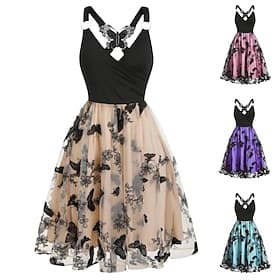 1950er Retro Vintage Kleid Maskerade Einfarbig Kostüm Damen Karneval Neujahr Maskerade Alltagstauglich Junggesellinnenabschiedsparty Erwachsene Kleid