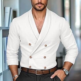 Herren Hemd leinenhemd Sommerhemd Feste Farbe Formal Arbeit Weiß Marineblau Khaki Langarm Schalrevers Frühling Herbst Jahreszeiten Bekleidung Knopf