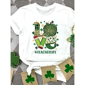 dames st. patrick's day 100% katoenen t-shirt dagelijks casual korte mouw wit zomer
