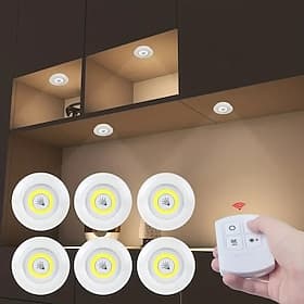 6-teilige Unterschrankbeleuchtung, LED-Puck-Unterschrankbeleuchtungsset, dimmbar mit Fernbedienung, LED-Puckleuchten, für Küche, Schlafzimmer, Kleiderschrank