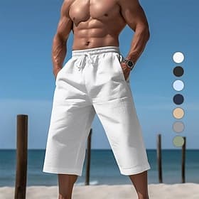 Homme Pantalon capri Shorts Shorts en Lin Shorts de plage Cordon de serrage Taille Élastique Uni Confort Respirant Longueur mollet Quotidien Extérieur Fête Vac