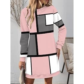 mini robe à carreaux à col ras du cou pour femme automne hiver