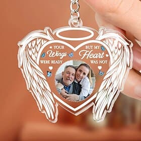 Personalized Acrylic Memorial Photo Keychain, Custom Keychain Sympathy Keepsake for Loss of Loved One,Angel Wings Memorial Gifts Remembrance Decoration - Berea