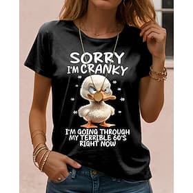 Women's T Shirt Print Animal Casual Short Sleeve Round Neck Regular Tops Daily Black Summer