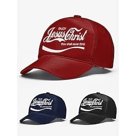 Religious Printed Baseball Cap with 'Enjoy Jesus Christ Thou Shalt Never Thirst' Design, Adjustable Christian Hat for Men and Women, Perfect for Casual Wear, C