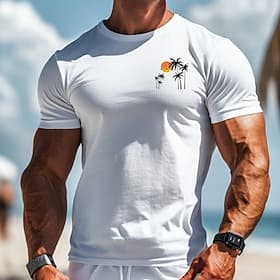 Per uomo Albero di Cocco Tropicale Hawaiano divertente Maglietta 100% Cotone Manica Corta Grafico Camicia Bianco Maglietta comoda Vacanza Streetwear Abbigliame