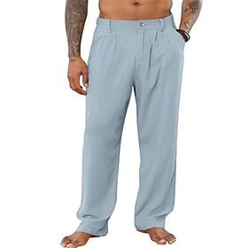 Herren Leinenhose Hose Hosen Sommerhosen Faltenhose Knopf Gerade geschnitten Glatt Komfort Atmungsaktiv In voller Länge B¨¹ro Casual Täglich Modisch Klassicher