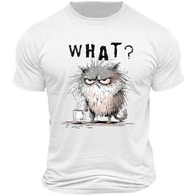 Herren T-Shirt Lustige Grumpy Cat 'WAS?' Morgenkaffee Kurzarm Grafik T-Shirt