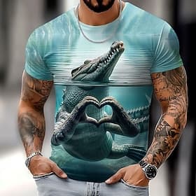 Men's Crocodile Funny T Shirt Short Sleeve T shirt 3D Print Crew Neck Shirt Exaggerated Designer Party Holiday Blue Summer Spring Clothing Apparel S M L XL XXL