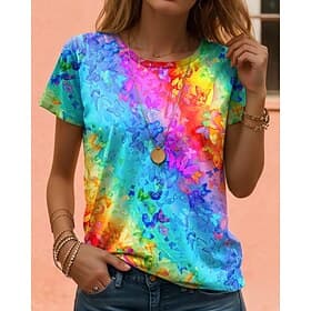 Femmes T-shirt Imprimé Dégradé Occasionnel Manche Courte Col rond Hauts Réguliers Quotidien Bleu Violet Vert Arc-en-ciel Été