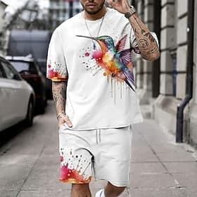 Homme Oiseau 2 pièces Ensembles de tees Ensembles assortis Manche Courte Pantalon Court Col ras du cou Sport Occasionnel Extérieur Vacances Quotidien Cordon de