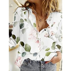 Women's Shirt Linen Like Breathable Lightweight Button Down Tunic Shirt Collar Long Sleeve Floral Daily Stylish Long Tops Daily s Print Light Green Spring Fall