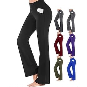 Pantalon de yoga Femme Poches latérales Pantalon de Yoga Fluide Yoga Aptitude Exercice Physique Bas Taille haute Spandex Des sports Tenues de Sport Haute élast