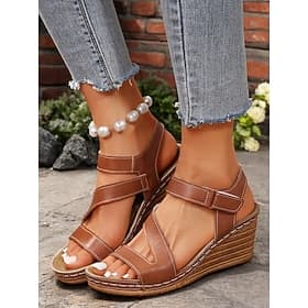 sandales compensées marron pour femmes avec brides réglables – chaussures confortables et élégantes pour l'été et les sorties décontractées