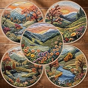 Embroidery Kit for Beginners,Cross Stitch Needlepoint Kits for Adults Starter Easy Snowy Mountain Pattern Fabric Hand Crafts,Hoops,Needle,Women DIY Hanging Pla