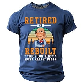Men's Humorous Retirement Graphic T-Shirt: Retired Rebuilt, Body Contains Aftermarket Parts Funny Tee Gift