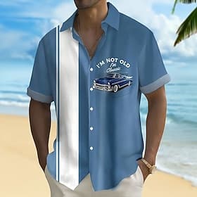 Hombre A Rayas Letras estampadas Camisa de bolos Abotonar la camisa Manga Corta Moda informal Vacaciones Deporte Ropa de playa Verano Primavera Cuello Vuelto c