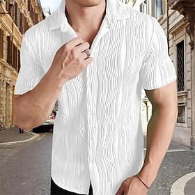 Men's Shirt Summer Shirt Casual Shirt Button Up Shirt Black White Royal Blue Green Short Sleeve Collar Vacation Daily Clothing Apparel Fashion Casual Comfortab